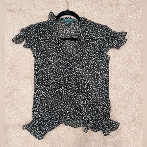 Ralph Lauren 100% Silk Sheer Floral Ruffle Top - Size 12